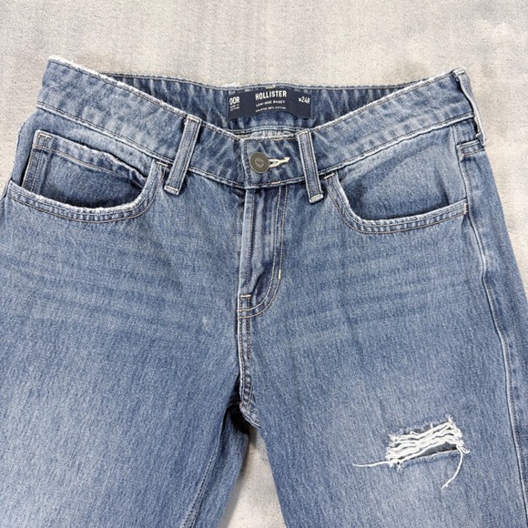 Hollister Low-Rise Baggy Distressed Jeans W24R Medium Wash Ripped Wide Leg 00R - Picture 2 of 10